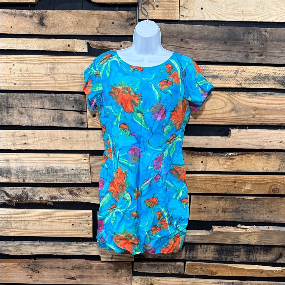 Vintage Rabbit Rabbit Rabbit Designs Colorful Floral Dress Size 10 USA Made‎